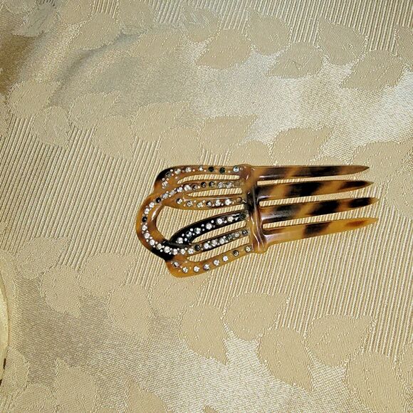 VTG Victorian hair comb faux Tortoise Shell hair ornament w/rhinestones - Picture 15 of 15